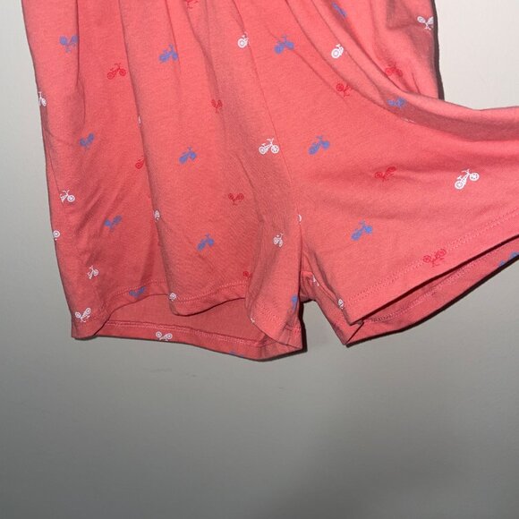 Girls Coral Bike-Print Romper With Flutter Sleeves & Button Keyhole Back - Picture 6 of 8